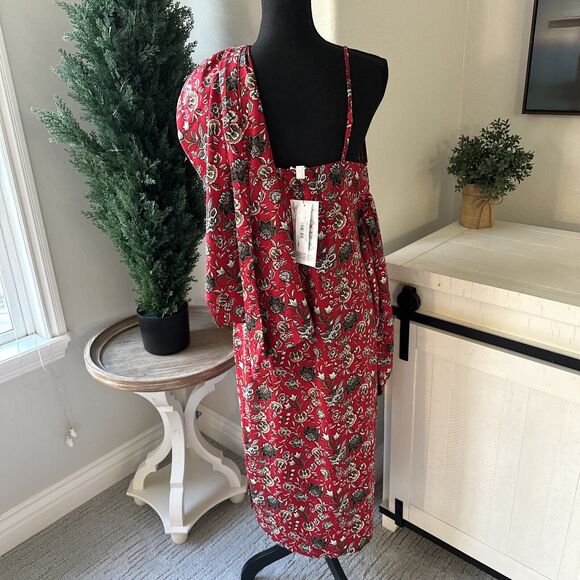 New Making the Cut S3 Ep5 Floral Sash Wrapped Midi Dress Draped Size Medium Red - Picture 4 of 14